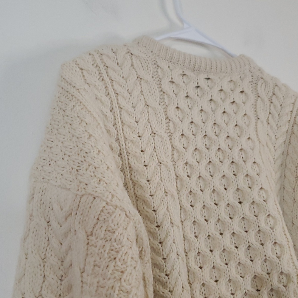 Womens Vintage Wool Aran Chunky Cableknit Fisherman Sweater Size Med Ireland - Picture 10 of 14